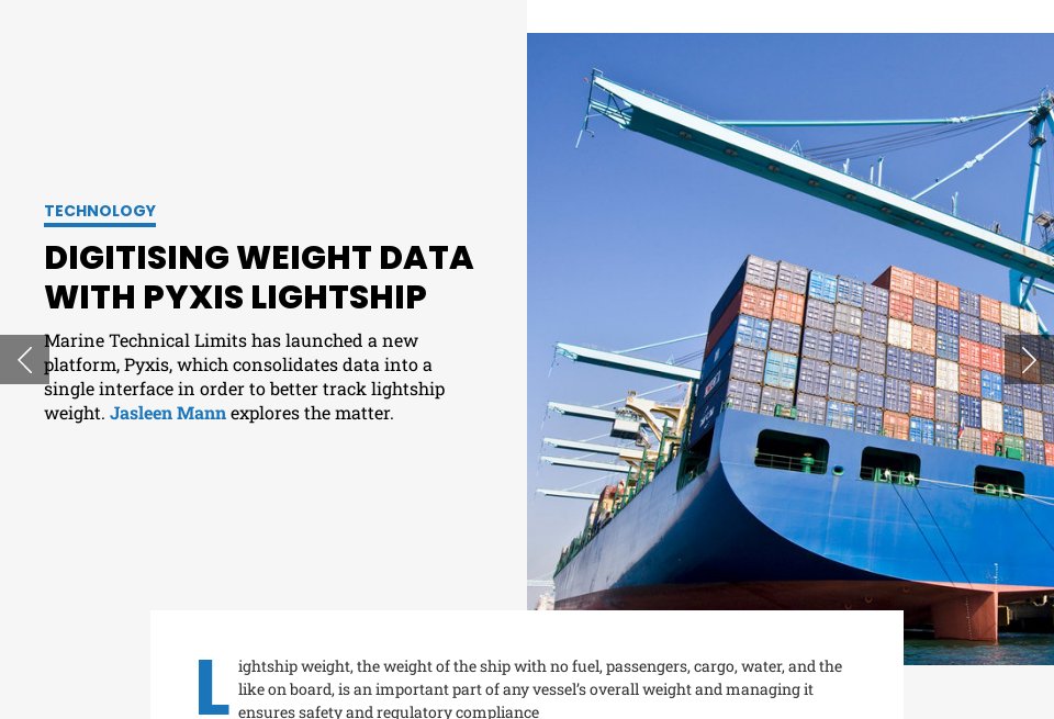 Digitising weight data with Pyxis Lightship Ship Technology Global Issue 82 June 2022